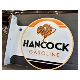 Metal double sided flange sign - Hancock Gasoline