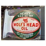 Metal double sided flange sign - Wolfs Head Oil