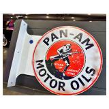Metal double sided flange sign - Pan Am Motor Oil