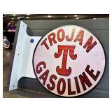 Metal double sided flange sign - Trojan Gasoline