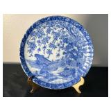 Antique Japanese Yamatoku Tezuka Blue and White Porcelain Plate Koi - 8.5"