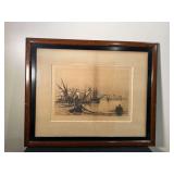 Framed and Hand Signed Antique 1886 Etching by Stephen Parrish