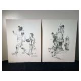 (2) Vintage Norman Rockwell Prints: Spaceship and Football Hero