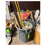 (2) Trash Bins with Brooms, Signs, Tools