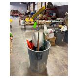 Trash Bin with Brooms, Shovel and Flag