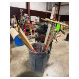 Trash Bin with Broom, Poles, etc
