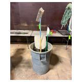 Trash Bin with Brooms, and Shovel