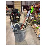 Trash Bin with Mops, Shovel, Scraper, Pick