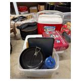 Outdoor Cooking Lot - Glow Master Portable Gas Stove, Portable Grill, Igloo Ice Chest, Linens, Pans, Pitcher, Tray, Etc