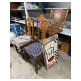 (4) Wood Chairs and (1) 24in Shop Stool