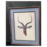 Vintage Ray Harm Hand Signed Print 'Impala' with Carved Frame