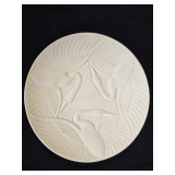 Vintage Haegar USA Pottery 13' Platter Cranes Matte White