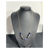 14k Yellow Gold Necklace with Gold and Blue Beads