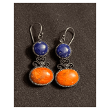 Lapis and Coral Dangle Earrings