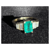 14k Yellow Gold Emerald and Diamond Ring with AIG Appraisal