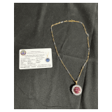 Sterling Silver Ruby and White Sapphire Pendant with Yellow Gold Overlay and 18' Chain by Orianne