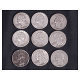 Lot - (9) 1950s Washington Quarters