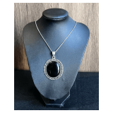 Black Onyx Pendant Necklace with Chain