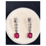18k White Gold Diamond and Ruby Dangle Earrings