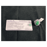 Sterling Silver Dyed Green Beryl Emerald and Sapphire Corundum Ring with GGA Certification