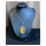 Tiger Eye Pendant Necklace with Chain