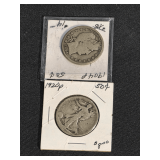 Lot - (1) 1920 Walking Liberty Half Dollar and (1) 1904 Barber Half Dollar