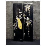Pair of Vintage Japanese Decorative Black Laquer Wooden Wall Panels