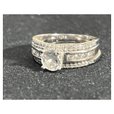 Sterling Silver Moissanite Wedding Ring Set