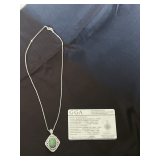 Sterling Silver Dyed Green Beryl Emerald and Sapphire Corundum 18' Necklace with GGA Certification