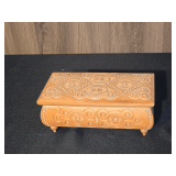 Vintage Carved Wooden Trinket Jewelry Box