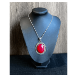 Red Coral Pendant Necklace with Chain