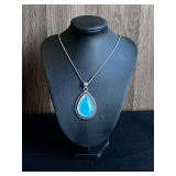 Blue Onyx Pendant Necklace with Chain