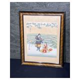 Framed Vintage Japanese Woodblock Print Hasegawa Sadanobu III 'Kumagai & Taira Astumori'