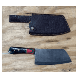 New 12in Cleaver Style Damascus Steel Knife in Sheath