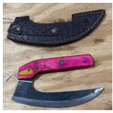 New 7in Ulu-Style Damascus Steel Knife in Sheath