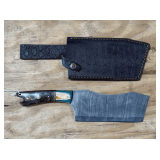 New 12in Cleaver Style Damascus Steel Knife in Sheath