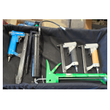 Lot - Grease Gun, Caulk Gun, and Pneumatic Staplers
