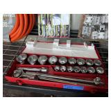 Socket Set - Red Metal Case with Ratchet and Extensions