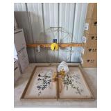 Home Decor - Modern Gold Geometric Wall Clock, Framed Botanical Art Prints, and Wall Sconce Light Fixture