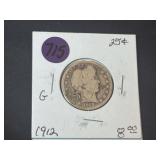 1912 Barber Silver Quarter