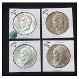 Lot - (2) Eisenhower Dollars 1974-P, 1974-D and (2) Eisenhower 1776-1976-P Bicentennial Dollars