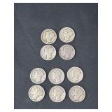 Lot - (10) 1942-1943 Mercury Silver Dimes