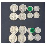 Lot - US Silver Coins - (8) Washington Quarters and (8) Roosevelt Dimes = Approx 2 Troy Ounces of Silver