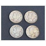 Lot - (4) 1941 Mercury Silver Dimes