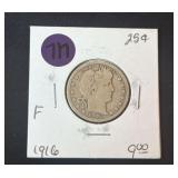 1916 US Barber Silver Quarter