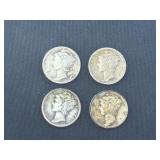 Lot - (4) 1937 Mercury Silver Dimes