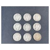 Lot - (9) Mercury Silver Dimes