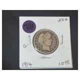 1914 Barber Silver Quarter
