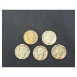 Lot - (5) 1936 Mercury Silver Dimes