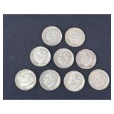 Lot - (9) Silver Roosevelt Dimes
